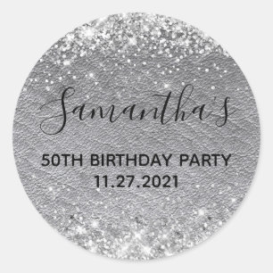 Silber Glitter Grau Leder 50. Geburtstagsfeier Runder Aufkleber