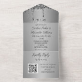 Silber Glitter Grau Schrift RSVP QR Code All In One Einladung (Innen Boden)