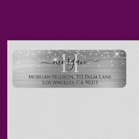 Silber Glitter & großes Monogramm, schwarzer Schri