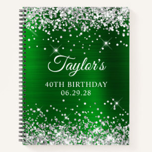 Silber Glitter Grün Folie 40. Geburtstag Gast Notizblock