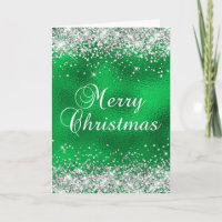 Silber Glitter Grün Glas Folie Frohe Weihnachten
