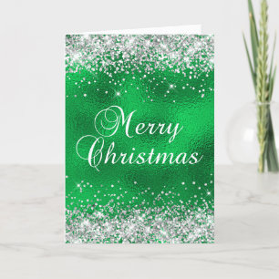 Silber Glitter Grün Glas Folie Frohe Weihnachten Karte