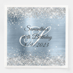 Silber Glitter Hellblau Folie 40. Geburtstag Serviette