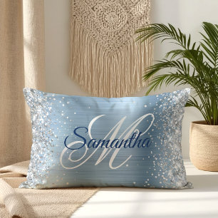 Silber Glitter Hellblau Folie Fancy Monogramm Lendenkissen
