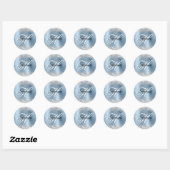 Silber Glitter Hellblau Folie Fancy Monogramm Runder Aufkleber (Blatt)