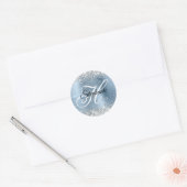 Silber Glitter Hellblau Folie Fancy Monogramm Runder Aufkleber (Umschlag)