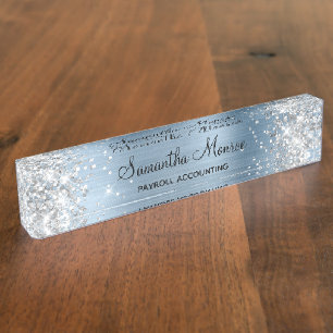 Silber Glitter Hellblau Folie Namensplakette