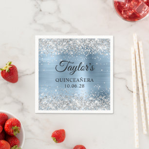 Silber Glitter Hellblau Folie Quinceañera Serviette