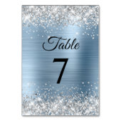 Silber Glitter Hellblau Folie Tischnummer (Rückseite)