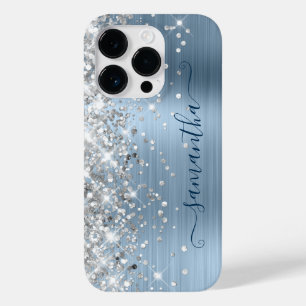 Silber Glitter Hellblau Glam Mädchenhaft Signature Case-Mate iPhone 14 Pro Hülle