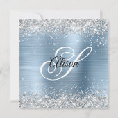 Silber Glitter Hellblau Monogramm 60. Geburtstag Einladung (Rückseite)