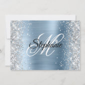 Silber Glitter Hellblau Monogramm Sweet 16 Einladung (Rückseite)