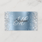 Silber Glitter Hellblau Monogramm Sweet 16 Eintrit Begleitkarte (Rückseite)