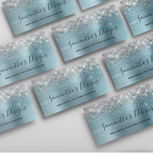 Silber Glitter Hellblauer Folien Online-Shop Visitenkarte