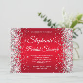 Silber Glitter Helles Rot Ombre Fancy Monogramm Einladung (Stehend Vorderseite)