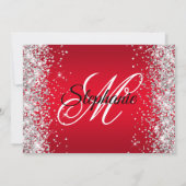 Silber Glitter Helles Rot Ombre Fancy Monogramm Einladung (Rückseite)