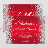 Silber Glitter Helles Rot Ombre Fancy Monogramm Einladung (Vorne/Hinten)