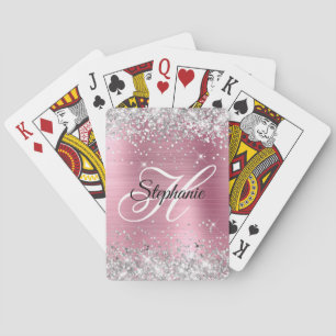 Silber Glitter Hellrosa Folie Fancy Monogramm Spielkarten