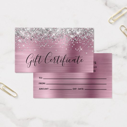 Silber Glitter Hellrosa Folie Geschenkgutschein (Büro)