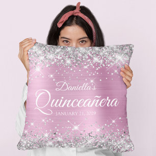 Silber Glitter Hellrosa Folie Quinceañera Kissen