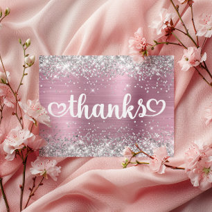 Silber Glitter Hellrosa Herzen Sweet 16 Danke Postkarte