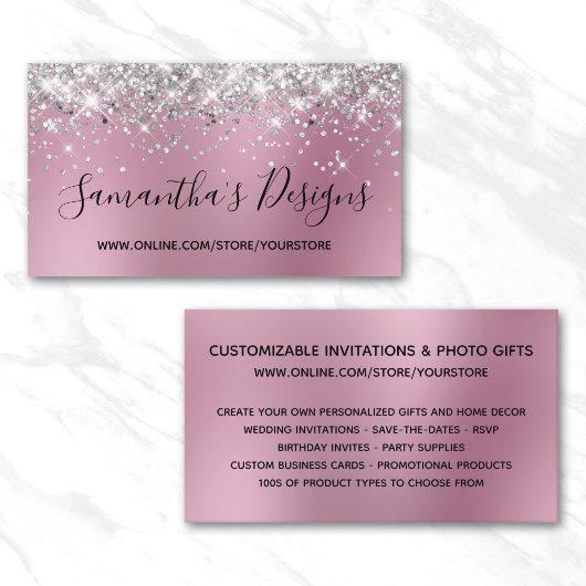Silber Glitter Hellrosa Unschärfe Online-Shop Visitenkarte