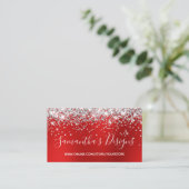 Silber-Glitter-Hellrot-Blur-Online-Shop Visitenkarte (Stehend Vorderseite)