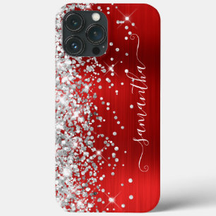 Silber Glitter Hellrot Modernes Girly Signature Case-Mate iPhone Hülle