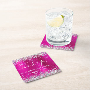 Silber Glitter Hot Pink 21. Geburtstag Danke Rechteckiger Pappuntersetzer