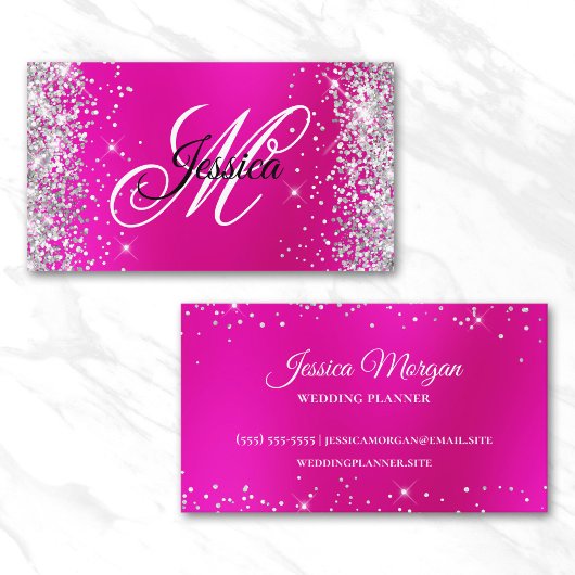 Silber Glitter Hot Pink Blur Monogramm Profil Visitenkarte