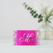 Silber Glitter Hot Pink Blur Monogramm Profil Visitenkarte (Stehend Vorderseite)