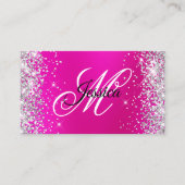 Silber Glitter Hot Pink Blur Monogramm Profil Visitenkarte (Vorderseite)