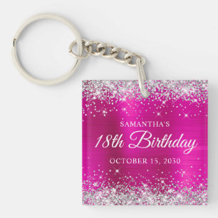 Silber-Glitter Hot Pink Folie 18. Geburtstag Schlüsselanhänger