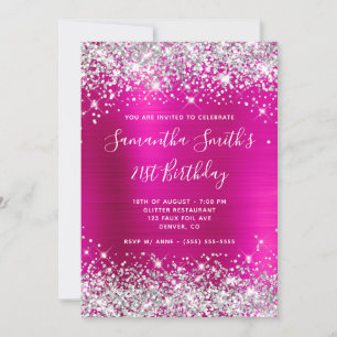 Silber Glitter Hot Pink Folie 21. Geburtstag Einladung