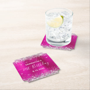 Silber Glitter Hot Pink Folie 21. Geburtstag Untersetzer