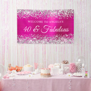 Silber Glitter Hot Pink Folie 40 & Fantastisch Wil Banner