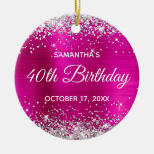 Silber-Glitter Hot Pink Folie 40. Geburtstag Keramik Ornament