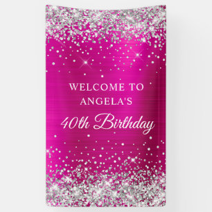 Silber Glitter Hot Pink Folie 40. Geburtstag V Banner