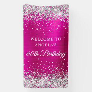 Silber Glitter Hot Pink Folie 60. Geburtstag V Banner