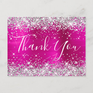 Silber Glitter Hot Pink Folie Baby Shower Dankesch Postkarte