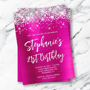 Silber Glitter Hot Pink Folie Bold 21. Geburtstag Einladung