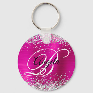 Silber Glitter Hot Pink Folie Fancy Monogramm Schlüsselanhänger