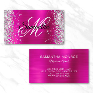 Silber Glitter Hot Pink Folie Fancy Monogramm Visitenkarte