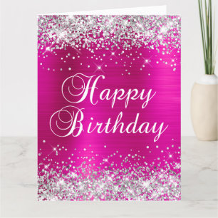 Silber Glitter Hot Pink Folie Großer Geburtstag Karte