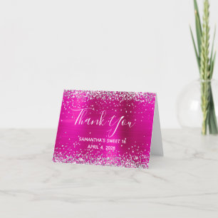 Silber Glitter Hot Pink Folie Sweet 16 Dankeskarte