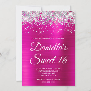 Silber Glitter Hot Pink Folie Sweet 16 Einladung