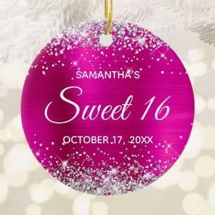Silber Glitter Hot Pink Folie Sweet 16 Geburtstag Keramik Ornament