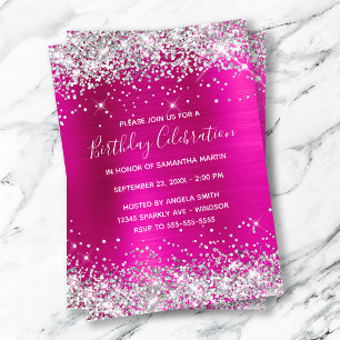 Silber Glitter Hot Pink Folien Geburtstagsfeier Einladung