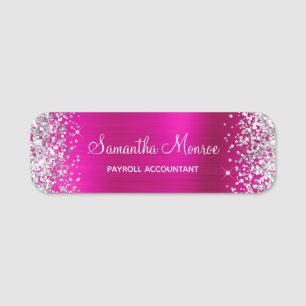 Silber Glitter Hot Pink Folien Name Titel Namensschild