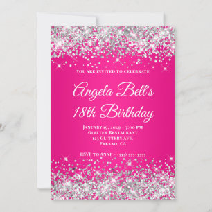 Silber Glitter Hot Pink Ombre 18. Geburtstag Einladung